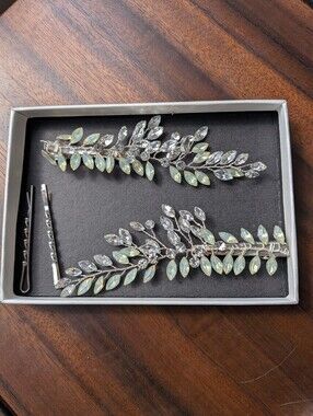 Crystal Leaf Bridal Hair Pins - Iridescent & Clear
